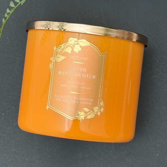 BBW Salted Butterscotch White Barn Bath & Body Works 3 Wick Candle - Picture 5 of 10